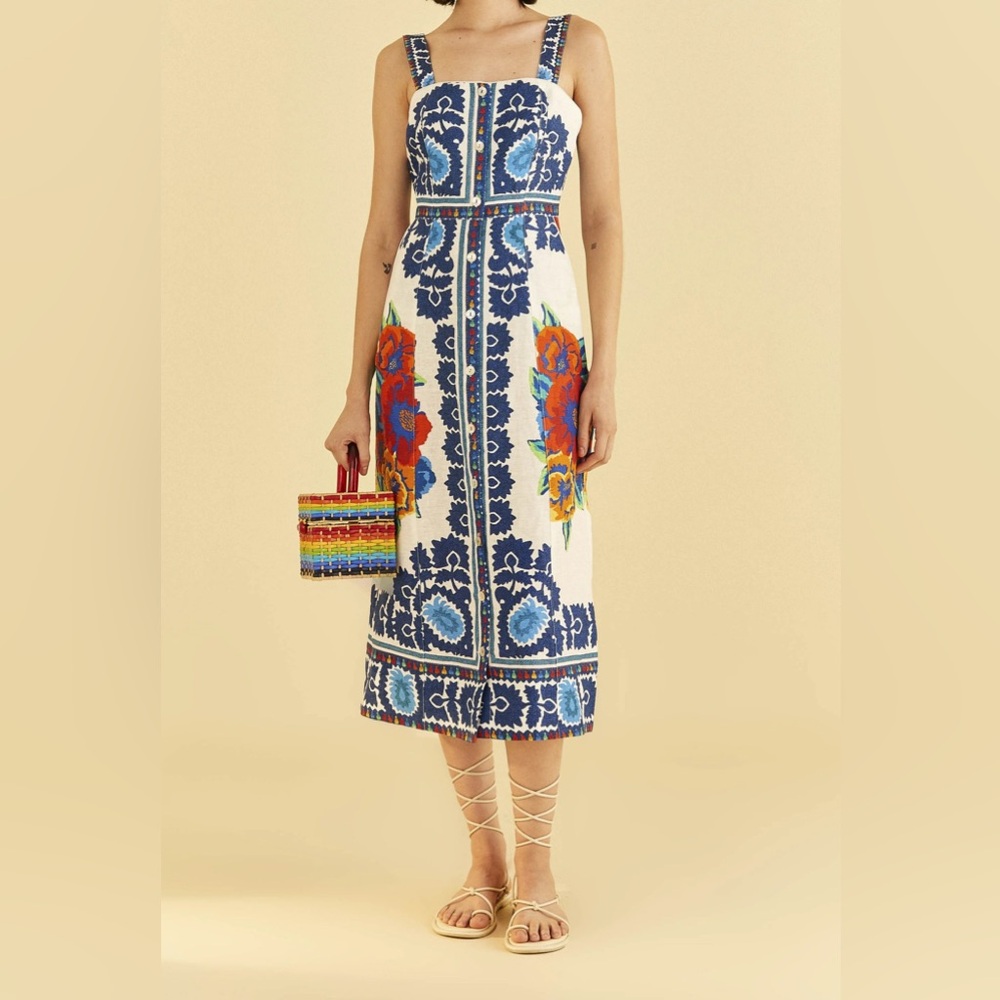 Farm Rio off-white tapestry Midi Dress
